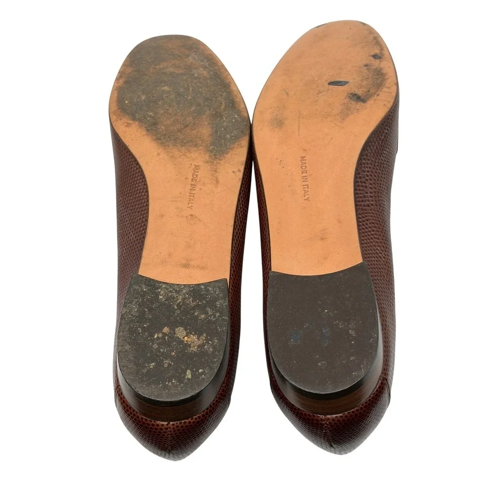 Salvatore Ferragamo Boutique Brown Lizard Embossed Leather‎ Loafers Size 9.5 2A